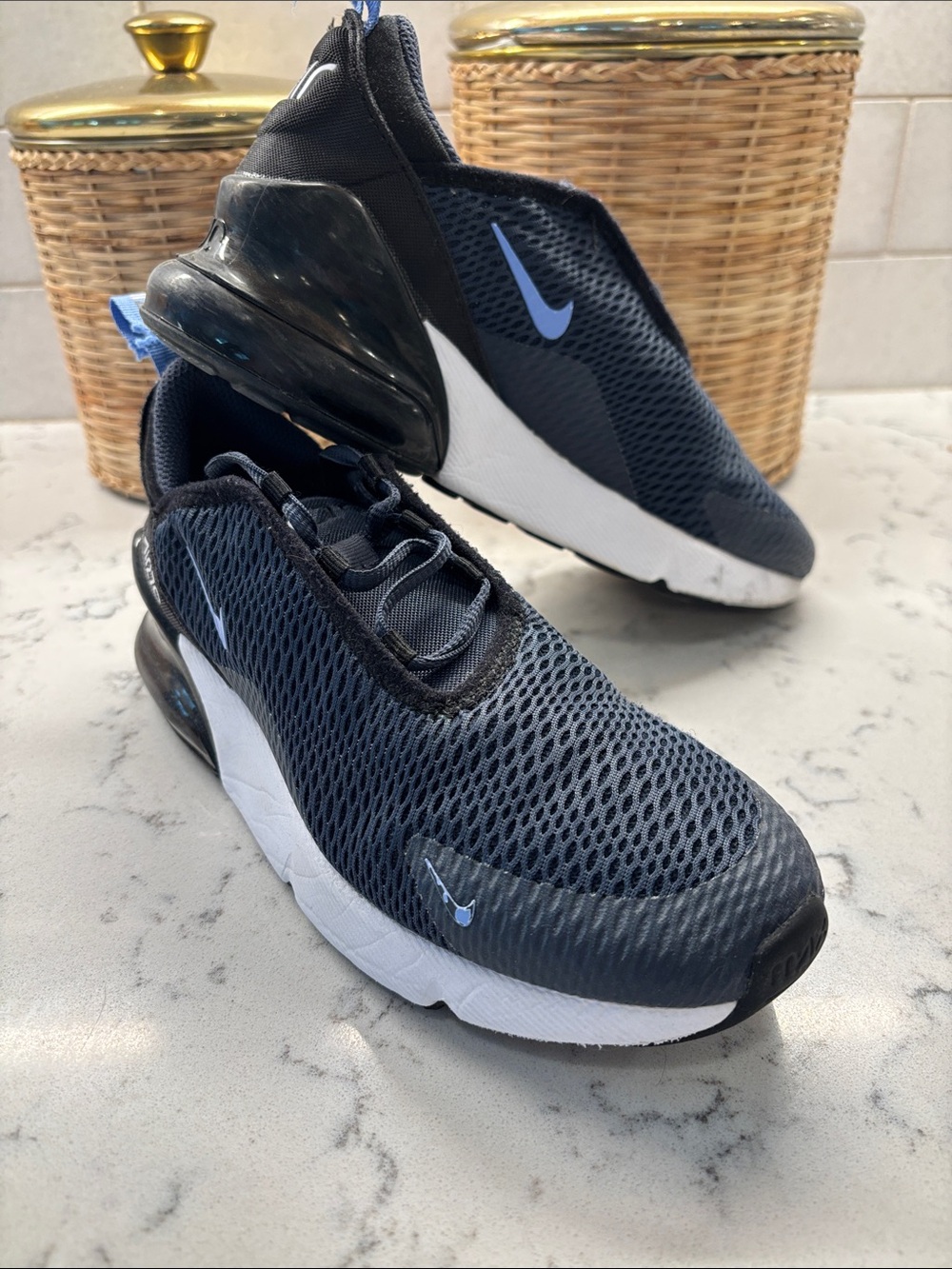Nike kids Air270 Black and Blue Mesh Slip-On Sneakers